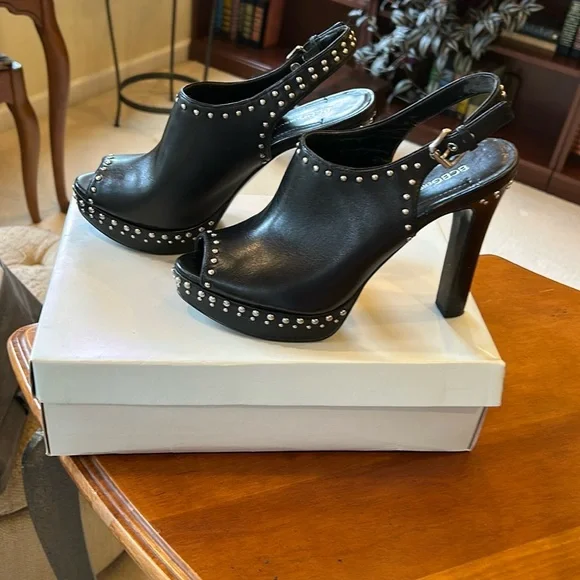 BCBGeneration Black Studded Peep-Toe Heels - Picture 5 of 5